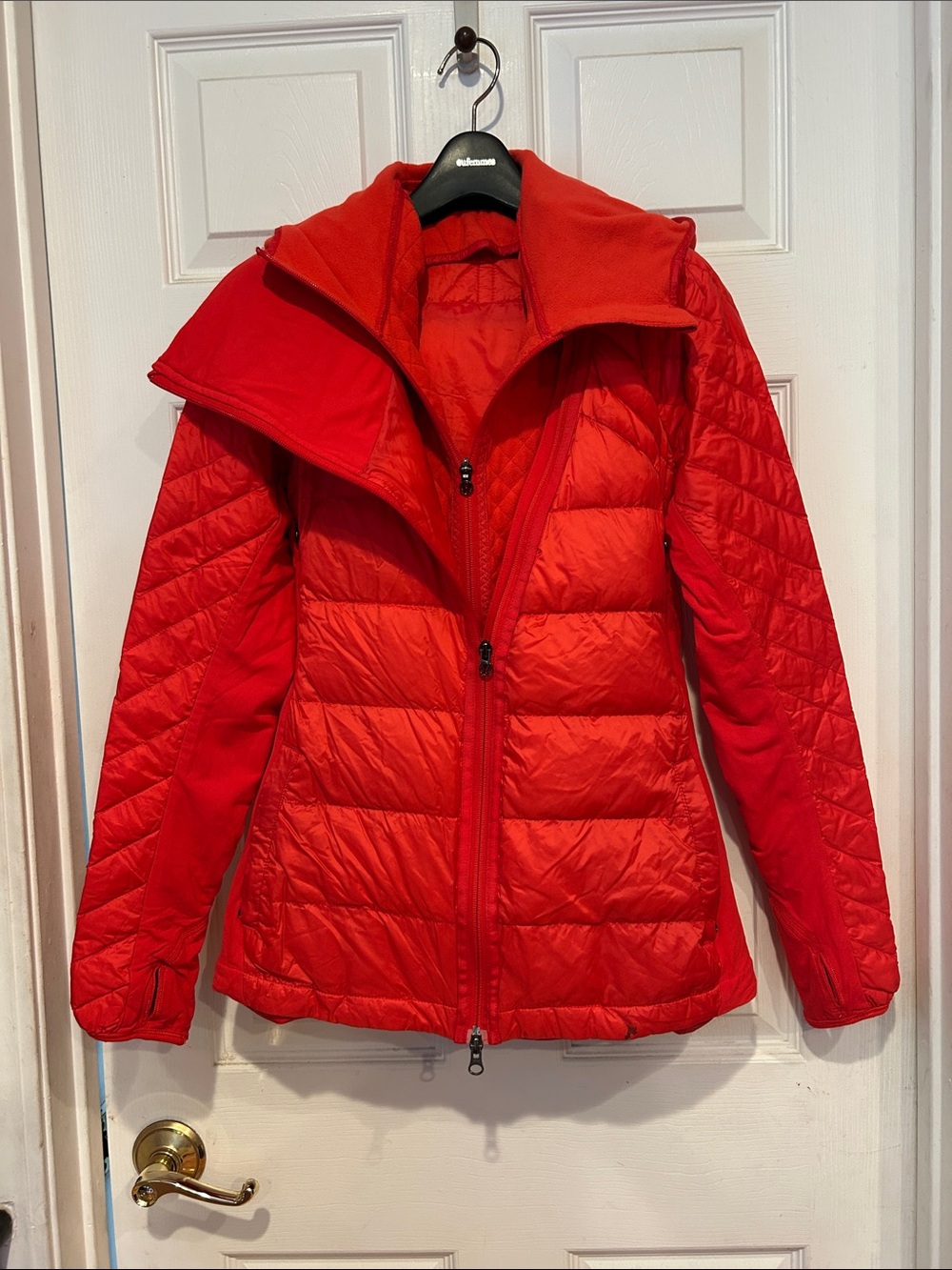 lululemon athletica Red Quilted Puffer Jacket with High Collar